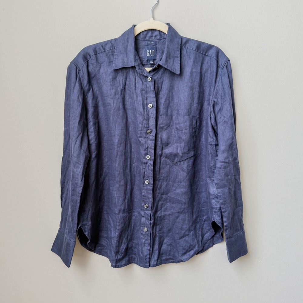Navy Men's Minimalist Linen Relax Shirt Linen Casual Button Down Size XXS